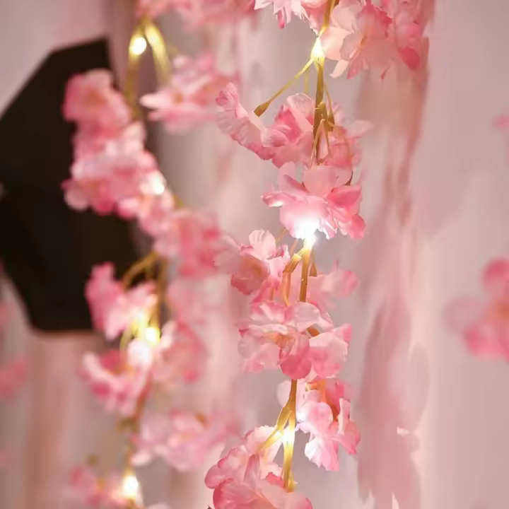Luz De Cadena De Cerezo Rosa 20LED Guirnalda Artificial De Flores Para Decoración De Habitación Boda Fiesta Luz Faeirita - 1