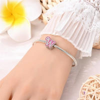 925 Plata Esterlina Romántica Rosa 26 Letras DIY Encantos Bolas Adecuadas Para Pulseras Pandora Joyería Fina Regalo De Cumpleaños - details 27