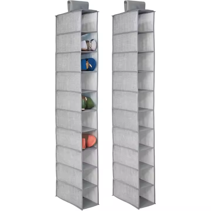 Juego de 2 zapateros colgantes - Solución ideal para guardarropa - Zapatero colgante con 10 compartimentos - Gris - 1