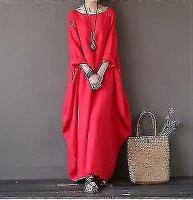 Summer Dress For Women Long Sleeve Loose Cotton Linen Long Dress For Casual - details 1