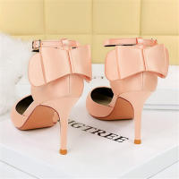 Sandalias Elegantes De Satén Para Mujer Verano Con Nudo De Mariposa Bajo Tacón 8cm 10cm Bota Larga De Boda Rojo Tinto Zapatos Bigtree - details 3