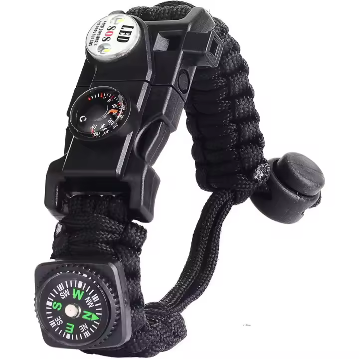 Pulsera de supervivencia de paracord, pulsera de supervivencia de camuflaje con pedernal + brújula + termómetro + silbato, adecuada para senderismo, camping u otras actividades al aire libre. - 1