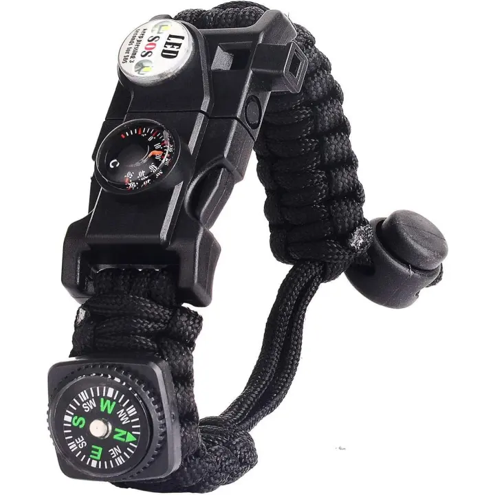 Pulsera de supervivencia de paracord, pulsera de supervivencia de camuflaje con pedernal + brújula + termómetro + silbato, adecuada para senderismo, camping u otras actividades al aire libre. - 1