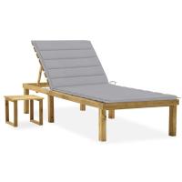 vidaXL Tumbona de jardín con mesa y cojín de madera de pino impregnada en color Verde/Estampado cuadros rojos/Verde brillante y más | acolchados duraderos para sofás de jardín terraza exterior - details 5