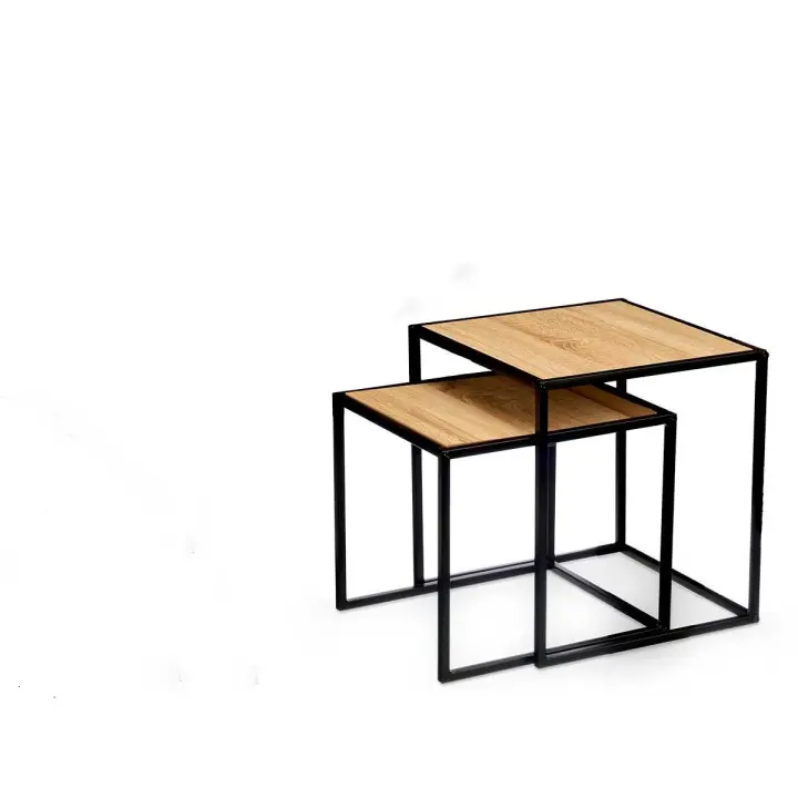 MIRAMAX-Set 2 mesas auxiliares madera,Mesa pequeña: 30x30x34cm + Mesa grande: 34 x 34 x 37 - 1