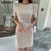 VONDA Vestido Mujer Verano 2024 Moda Casual A-Line Mini Con Bolsillo Cuello Redondo Manga Corta Sobremesa Trabajo Ropa Oversize - details 8