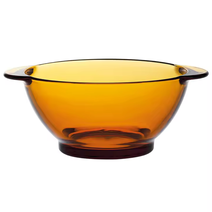 Tradineur - Bol, cuenco de vidrio con asas, modelo Lys, tazón resistente a los golpes y choques térmicos, apto para lavavajillas (Ámbar, 51 cl - 16,3 x 13,4 x 6,5 cm) - 1