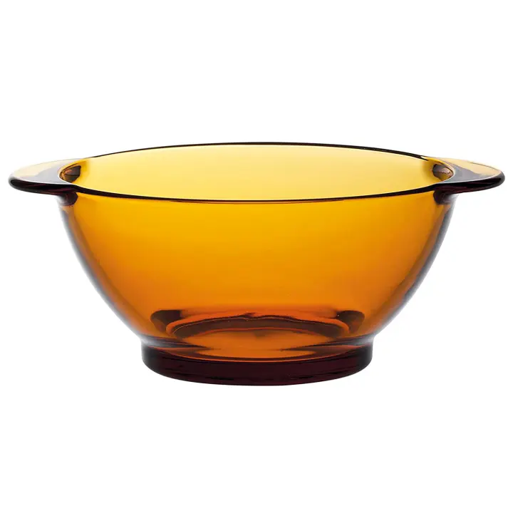 Tradineur - Bol, cuenco de vidrio con asas, modelo Lys, tazón resistente a los golpes y choques térmicos, apto para lavavajillas (Ámbar, 51 cl - 16,3 x 13,4 x 6,5 cm) - 1