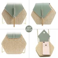 Bolso De Hombre De Paja Hexagonal Yogodlns Para Mujer Estilo Bohemio Hecho en Mano Bolso De Playa Verano With Cadena Cruzada - details 1