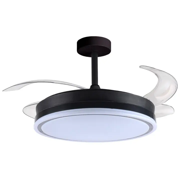 BEL AIR HOME Ventilador de Techo ATENAS con Motor DC y Aspas Desplegables con Luz Led 36W MEMORIA y Regulable en intensidad DIMMER (Luz nocturna) - Maca BEL AIR HOME - Silencioso y eficiente - Control Remoto incluído - Ideal para dormitorios y Comedores - 1