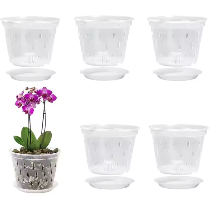 5 macetas transparentes para orquídeas con agujeros - Kit de trasplante de orquídeas, tamaño (4,3 x 3, 5 x 2) - 1