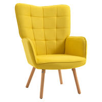HOMCOM Butaca de Salón Moderna Sillón con Respaldo Alto Reposabrazos Tela de Lino y Patas de Madera de Haya para Comedor Cocina 71x76x101 cm - details 0