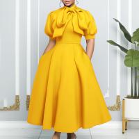 Vestido Elegante De Fiesta Para Mujer 2024 Con Cuello Con Lazo Manga Corta Cintura Alta A-Line Plisado Hasta El Tobillo Vestido De Cumpleaños - details 44