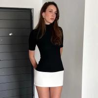 Vestido Bodycon De Verano Para Mujer Con Cuello Alto Y Manga Corta Elegante Mini Vestido De Calle Y2k Polyester Spandex Slim Fit - details 9