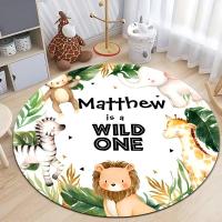 Alfombra Redonda De Animales Del Safari Para Habitación De Niños Alfombra Antideslizante Para Sala De Estar Decoración De Hogar Con Estampado De Selva Y Sellos De Muebles Tamaño Personalizable - details 6