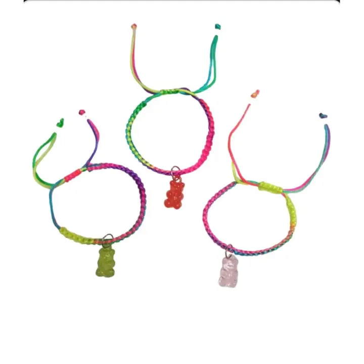 Manalex. 3 Pulseras amistad infantil, pulsera multicolor ajustable con oso de color colgante,  moda - 1
