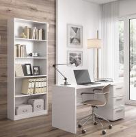 Meimon STYLUS Mesa de despacho con buc de 3 cajones, estructura de tablero melaminizado tipo E1, guías metálicas, tiradores efecto cromo brillo, tacos ABS, color Blanco Artik, medidas 138x60x74 cm, carga máxima 25 kg - details 0