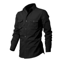 Camisa Táctica De Verde Militar Para Hombres Con Dos Bolsillos En La Cara Cuello En V Manga Larga Estilo Safari Casual - details 25