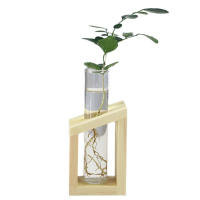 Vaso De Cristal Con Soporte De Madera Para Plantas Creativo Terrario De Decoración Para Escritorio Estilo Moderno Vaso Para Flores - details 6