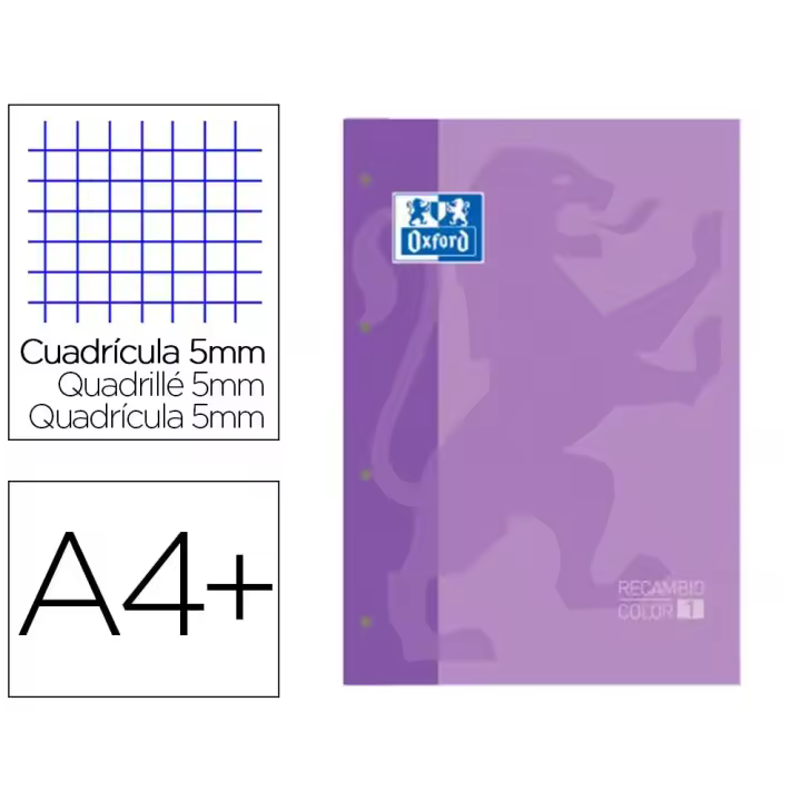 Recambio Oxford Color 1 - encolado y tapa de cartón duro - 80 hojas dinA4 - papel 90 gramos - cuadricula 5x5 - optik papel - 1