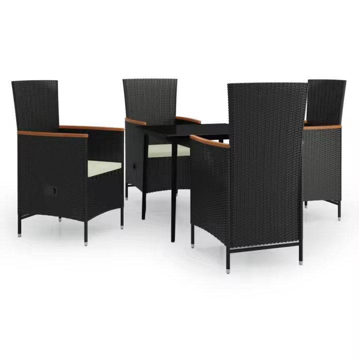 vidaXL Juego de comedor de jardín 5 piezas con cojines negro - 1