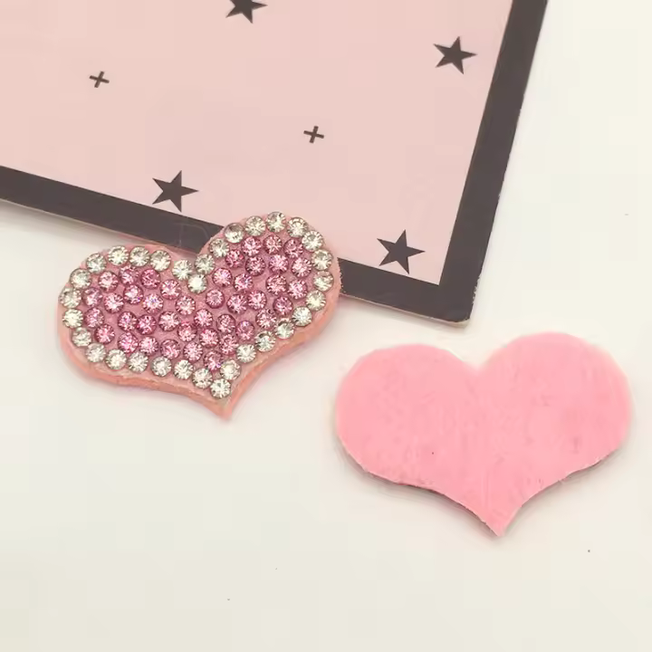 20Pcs Parches En Forma De Corazón Rosa Con AB Rhinestone Aplicación De Diamantes Para Ropa Decoración De Clip De Cabello Accesorios De Costura - 1