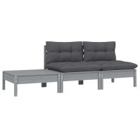 vidaXL Muebles de jardín 3 piezas madera maciza pino con cojines Marrón y gris, Natural y crema, Blanco Conjunto Terraza Muebles Jardín Exterior Juego de Muebles de jardín Mueble Jardín Exterior Muebles de Salon Exterior - details 4