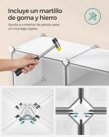 Zapatero Modular de Plástico con 12 Compartimentos y Puertas - Estantería de 32x124.4x124.6 cm, Marco de Acero, Paneles de Plástico, Color Blanco - details 5