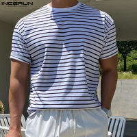 Camiseta Casual Para Hombre INCERUN Estilo Simple Con Rayas Cuello Redondo Manga Corta Suave Transpirable Talla S-5XL - details 6