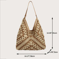 Bolso de hombro tejido de paja para mujerbolso de mano de tamaño mediano con asa para vacaciones en la playaPopular - details 32