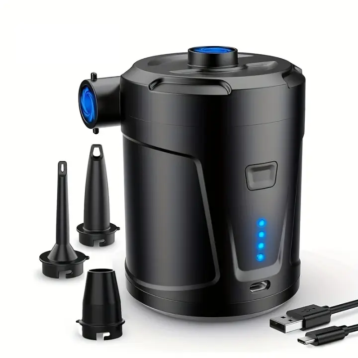 Bomba eléctrica portátil ss de doble uso para piscina, colchón de aire y más - Batería recargable de 5200 mAh, negra - 1