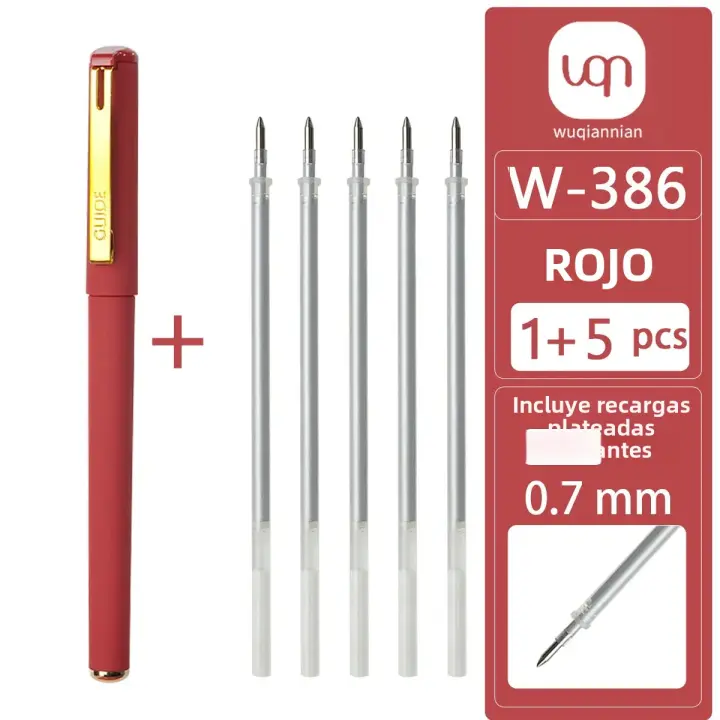 6 Conjuntos De 1 Bolígrafo De Gel Rojo Y 5 Conjuntos De 10 Recargables De 0.7mm Para Escritura Permanente Oficina Y Escuela - 1