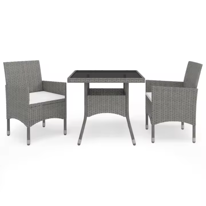 vidaXL Muebles de jardín 3 piezas ratán sintético y vidrio gris - 1