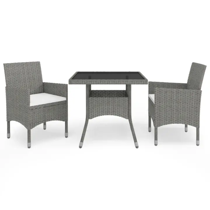 vidaXL Muebles de jardín 3 piezas ratán sintético y vidrio gris - 1