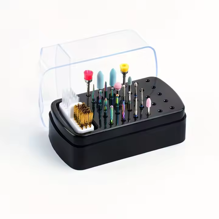 Caja De Almacenamiento Para Cabeza De Pulido De 30 Agujeros Con Cepillo De Limpieza Herramientas De Cerámica Y Acero Tungsteno Anti-Polvo Para Uñas - 1