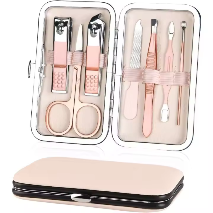 Set de manicura Profesional, 7 cortaúñas portátiles y kit de cuido de Cejas, herramientas de Maple inoxidable para el cuido de las uñas con lujo estuche de cuero. - 1