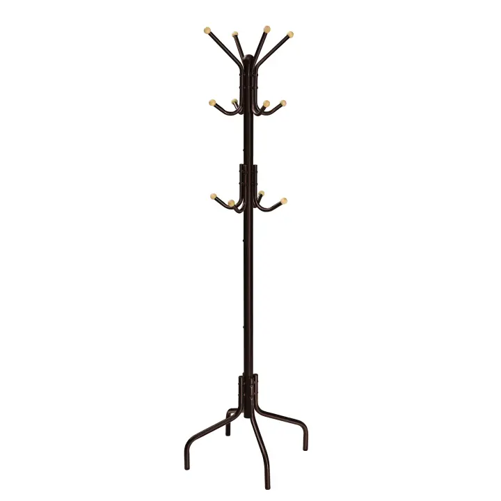SONGMICS Perchero de Pie, Perchero de Metal con 12 Ganchos, 4 Patas, para Colgar Abrigos, Sombreros y Bolsos, para Entrada, Dormitorio, Oficina, Blanco/Marrón/Negro - 1