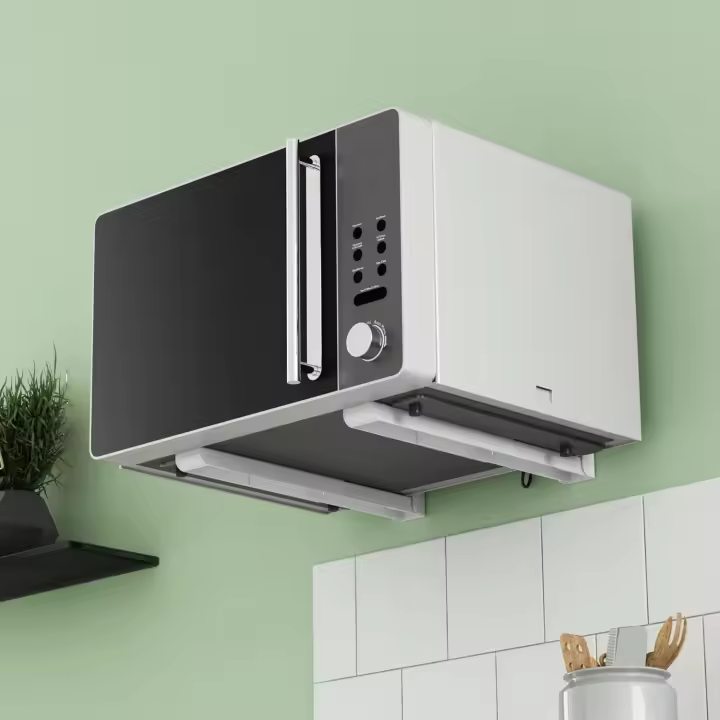 2pcs Soporte Plegable Para Microondas - Porta Estante Ajustable Para Cocina Montaje En Pared Negro Blanco - 1