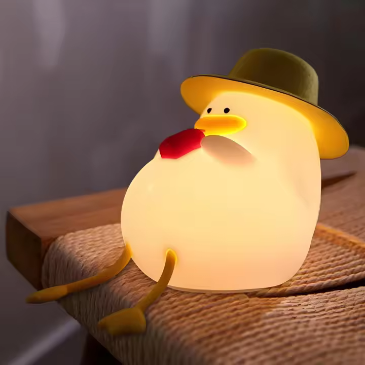 Luz de noche con forma de pato, de silicona de grado alimenticio, táctil, para niños, recargable, amarilla - 1
