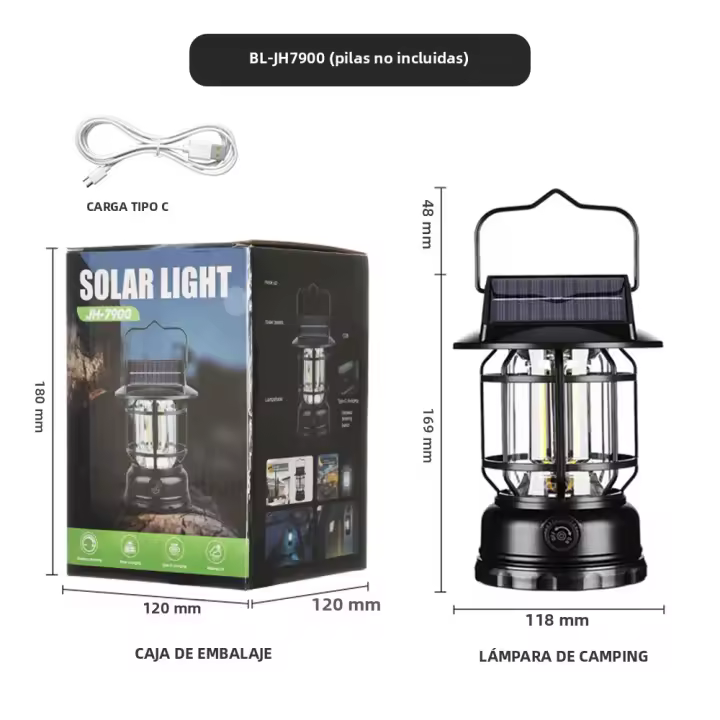 Lámpara De Camping Recargable USB Portátil Con Carga Solar Luz De Tenda Ajustable Sin Dimensión 3000-5000K Hecho De Aluminio - 1