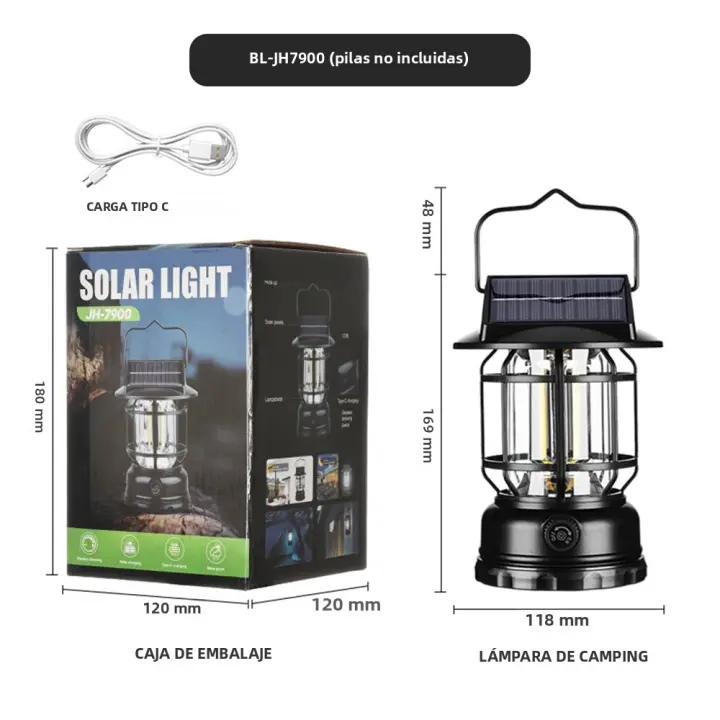 Lámpara De Camping Recargable USB Portátil Con Carga Solar Luz De Tenda Ajustable Sin Dimensión 3000-5000K Hecho De Aluminio - 1