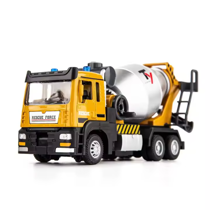 Vehículo De Ingeniería a Escala 1/32 Modelo De Camión Mixer De Cemento Con Luz Y Música Excavadora Con Función De Retroceso Juguete De Metal Para Niños Colección Regalos Amarillo Duradero - 1
