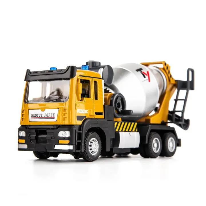 Vehículo De Ingeniería a Escala 1/32 Modelo De Camión Mixer De Cemento Con Luz Y Música Excavadora Con Función De Retroceso Juguete De Metal Para Niños Colección Regalos Amarillo Duradero - 1