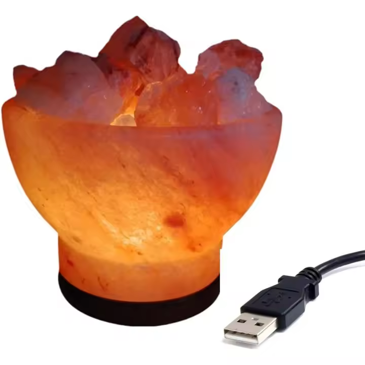PLUSHOME Lámparas de Sal del Himalaya Naturales Alta Calidad con USB y Base de Madera - 1