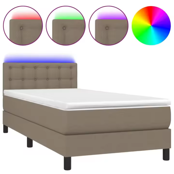 vidaXL Cama box spring colchón y luces LED gris taupe 80x200 cm - 1