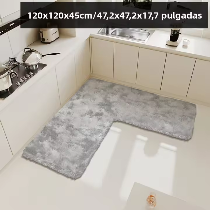 Carpete De Cocina En Forma De L Absorbente De Pelo Largo Para Sala De Estar Dormitorio Mesa De Café Puerta Y Baño - 1