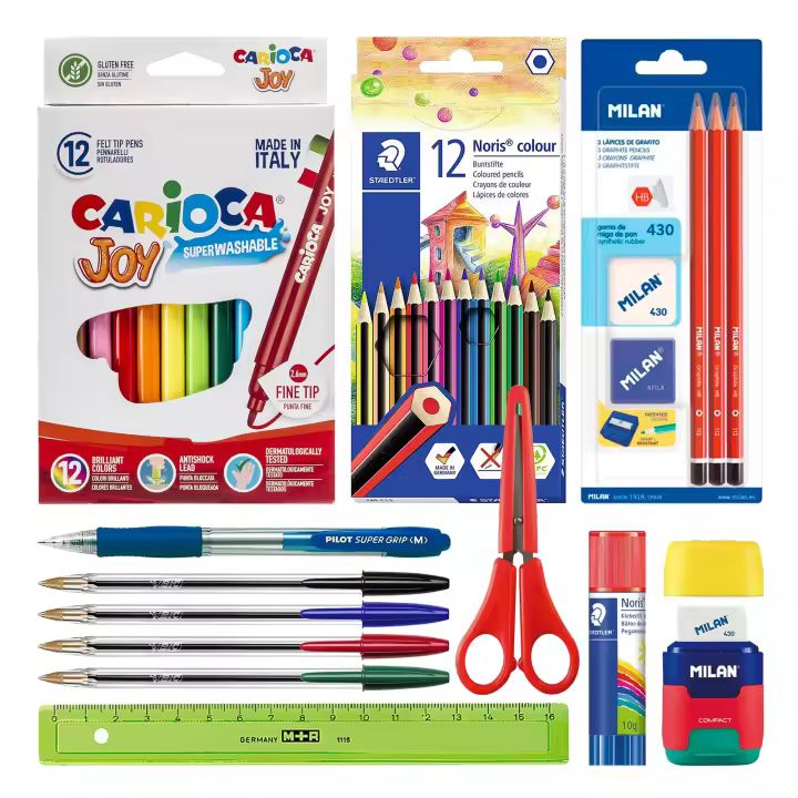 EcoPack Basic 38 - Pack Ahorro Completo con Material Escolar de Primeras Marcas - 1