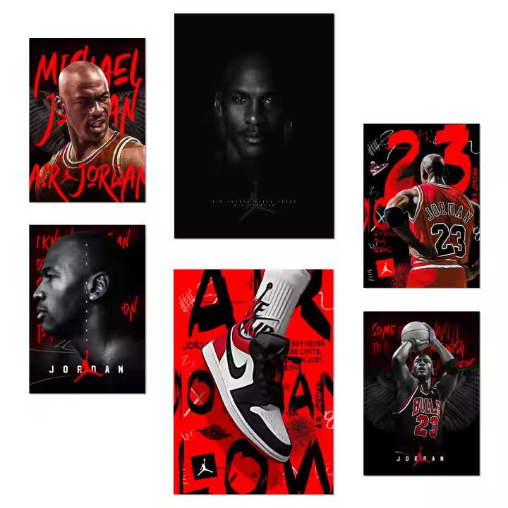 Nacnic Set de 6 Pósters Iconic Jordan Graffiti Red And Black A3 A4 Sin Marco - 1