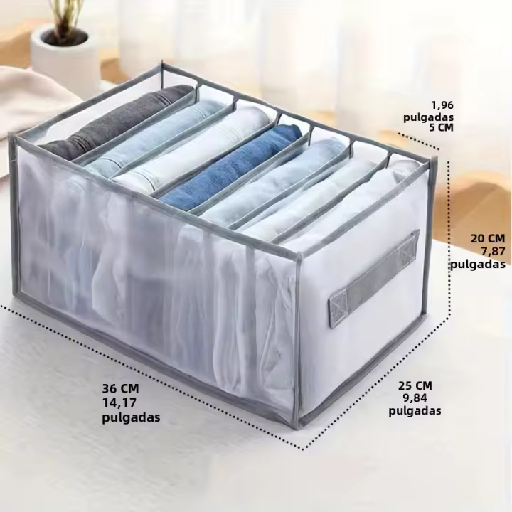Organizador de armaria espacioso con 7 compartimentos y manija durable y lavable para almacenamiento de jeans y camisetas color - 1