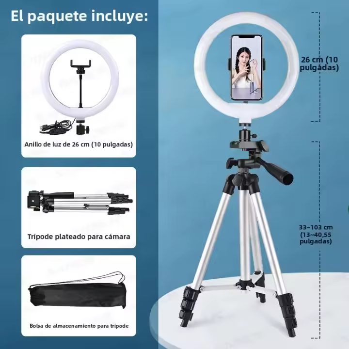 Anillo De Luz LED Para Fotografía 26cm Con Soporte Y Trípode Control Remoto Opcional Para Selfies Y Teléfonos Móviles - 1
